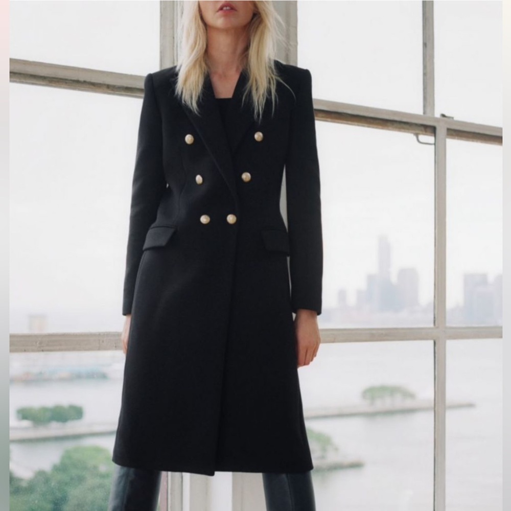 Zara Women's Black long Coat with Gold Buttons